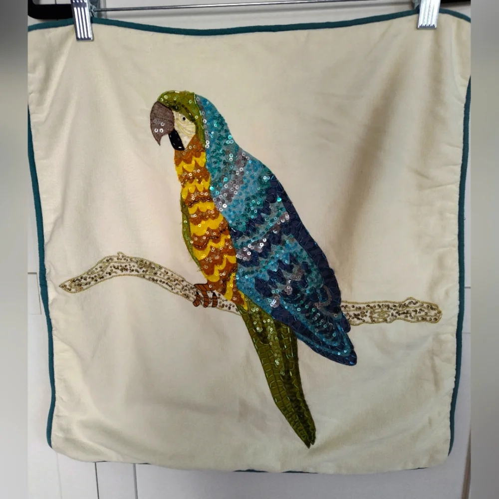Pier One Vintage Pillow Slipcover Sequined Parrot Margaritaville Vibes Excellent